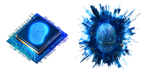 Advanced AI chip and futuristic digital brain concept representing artificial intelligence power