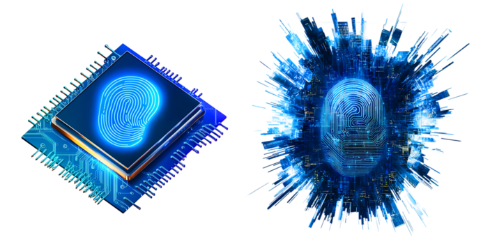 Advanced AI chip and futuristic digital brain concept representing artificial intelligence power