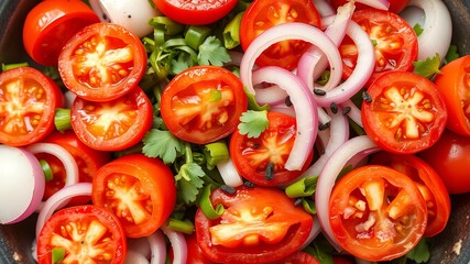 Vibrant Bowl of Fresh Red Tomatoes and White Onions Displaying Natural Colors and Rustic Charm