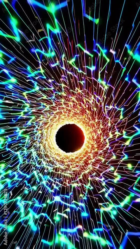 Poster vivid dynamic light patterns pulsing in colorful abstract motion sequence