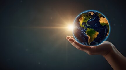 Glowing Earth Held Gently in a Human Hand, Symbolizing Global Care and Connection