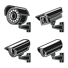 Security Camera Set with CCTV Monitoring Icons