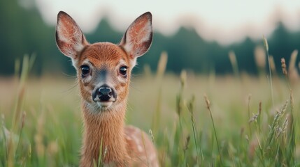 Fototapeta premium Deer fawn in a grassy field