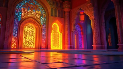 Intricate Lattice Windows Illuminating Colorful Interior Space