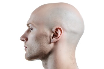 Obraz premium Profile view of a bald man's head and face.