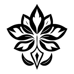 Symmetrical Floral Pattern in Black and White, a Simple and Elegant Design, Showing a Flower with Leaves.