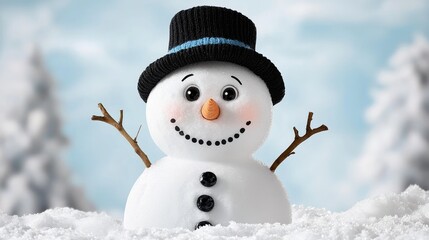 Obraz premium Happy snowman in snowy winter landscape