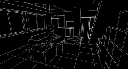  residential building interior 3d illustration