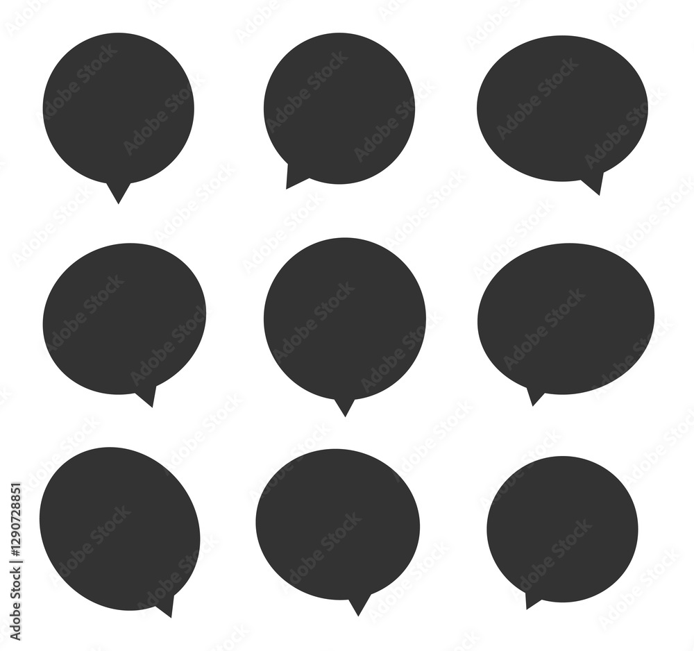 Poster set of speech bubbles. speak bubble text, message box. blank empty black speech bubbles.