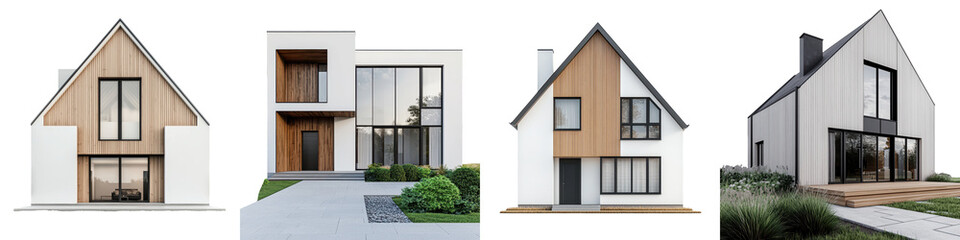 Stylish modern house with a wooden and glass exterior design featuring a minimalist architectural style and surrounded by lush greenery in the yard