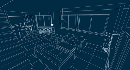  residential building interior 3d illustration
