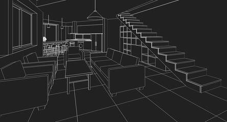  residential building interior 3d illustration