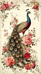 A Decorative Peacock with Flowers and Floral Arrangements Displayed