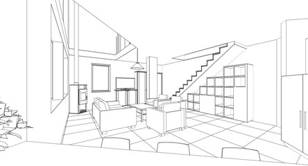  residential building interior 3d illustration