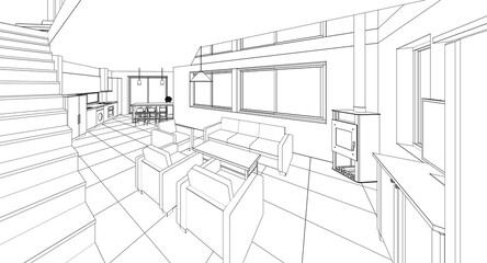  residential building interior 3d illustration