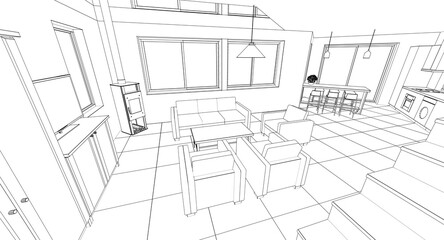  residential building interior 3d illustration