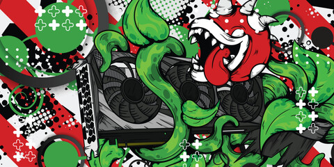 Background graffiti with plant monster object