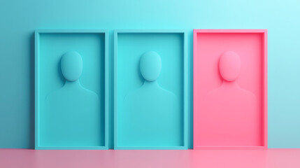 Colorful abstract figures in frames representing individuality and diversity.