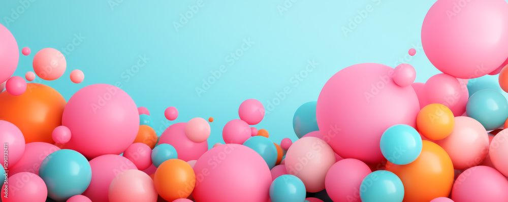 Poster colorful abstract spheres in various sizes create a vibrant pattern on a bright background.