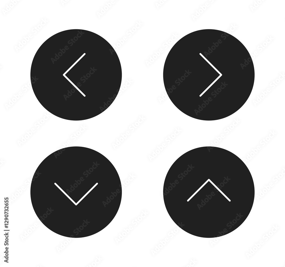 Poster set of flat black buttons with arrow pointing