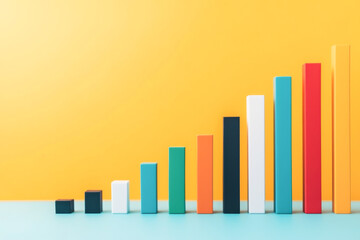 Colorful bar graph on a yellow background representing positive growth trends.