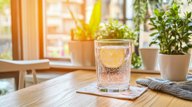 Refreshing drink, water and lemon: Summer refreshment,  healthy lifestyle and hydration, for wellness  and detox program