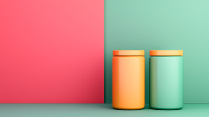 Fototapeta premium Colorful jars on a vibrant background, perfect for creative storage solutions.