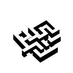 Isometric black and white maze on white, with shadow