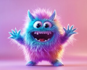 Happy monster, studio, pink background, child's book