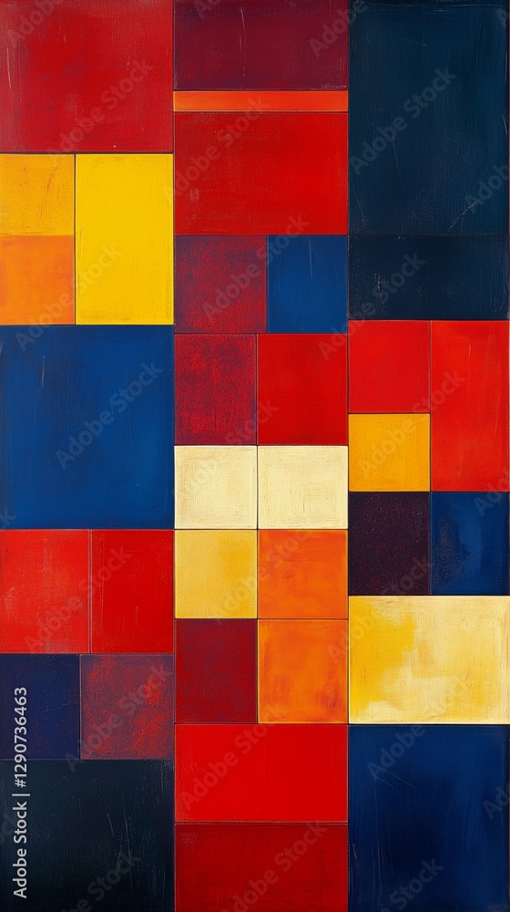 Poster colorful abstract square pattern showcasing vibrant hues and textures on a rustic surface