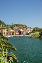 Bosa and its castle seen from the river Temo, Sardinia, Italy