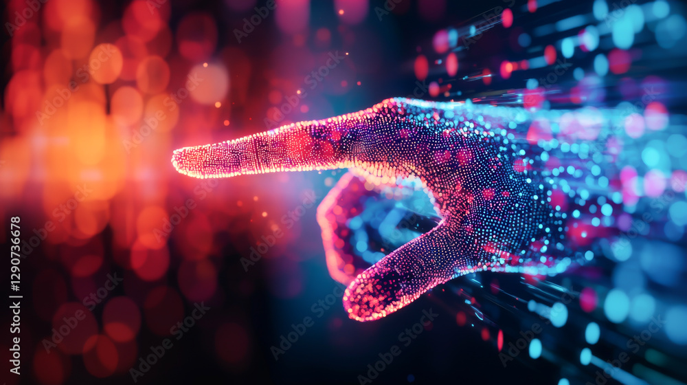 Aufkleber digital hand pointing with colorful particles representing technology and innovation.