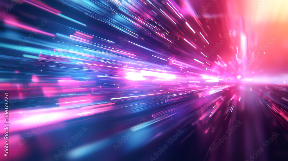 Poster dynamic light streaks illustrating speed and motion in a modern digital environment.