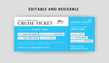 Boarding Pass Invitation For Airplane and Boat, Cruise Boarding Pass Design Template. Minimalist  Cruise Ticket and Wedding Invitation.