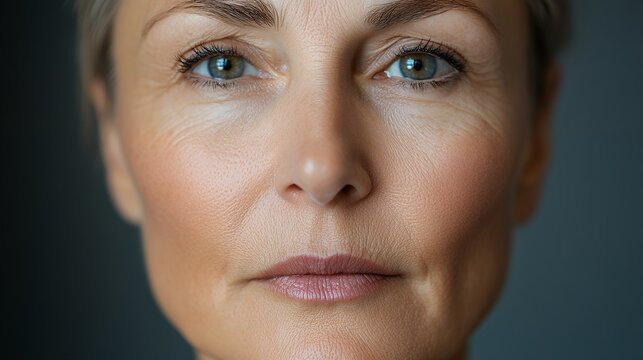 Close Up Portrait of Woman with Speckled Makeup and Neutral Expression