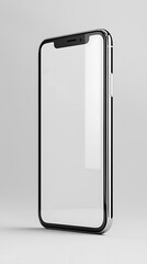 A clean and modern mobile phone stands on display for showing