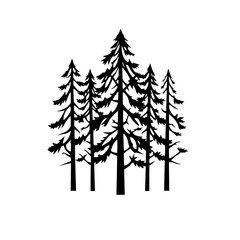 Obraz premium A stark, minimalist black and white silhouette of a group of fir trees, creating a sense of nature.