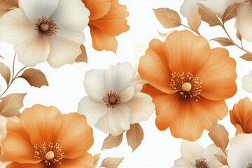 Bright Orange Flowers in a Soft Watercolor Style on a Light Background