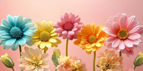 Obraz premium Vibrant Spring Floral Arrangement on Pastel Pink Background