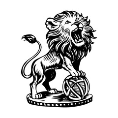Vintage illustration depicting circus lion roaring