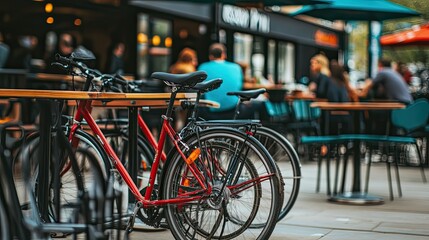 Bikes parked cafe patio day