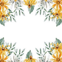 White and Yellow Watercolor Aster Frame