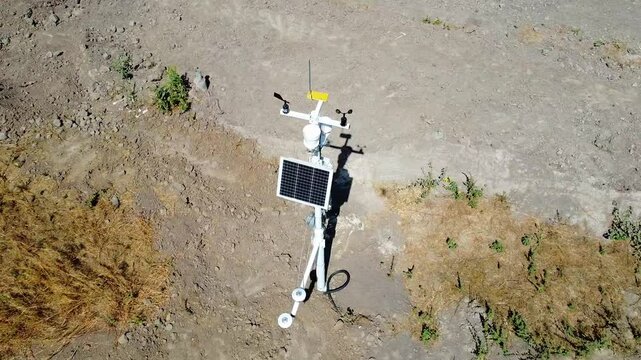 Aerial view of solar powered weather station for power plant