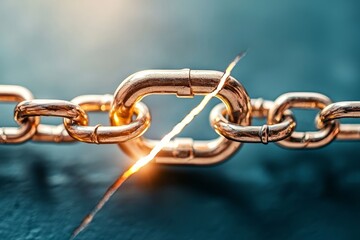 Obraz premium A close-up of a broken golden chain with a glowing effect.