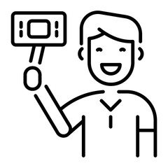 Happy boy taking selfie, linear icon