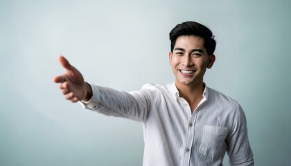 手を差し伸べる笑顔の男性