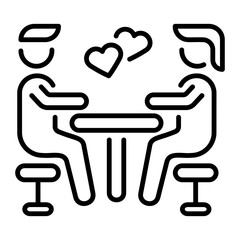 Dating couple doing dinner, line style icon