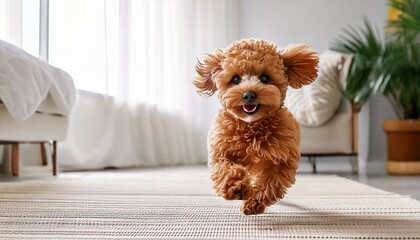 リビングで元気に走るトイプードル