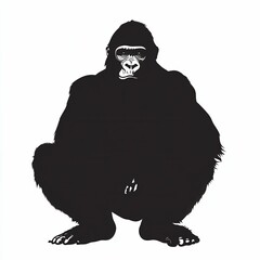 Gorilla Silhouette. Black Icon of Wild Monkey in Nature Wildlife Illustration