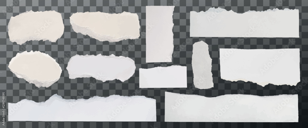 Poster set of torn paper edges on transparent background. torn paper with rough edges. white torn paper pie